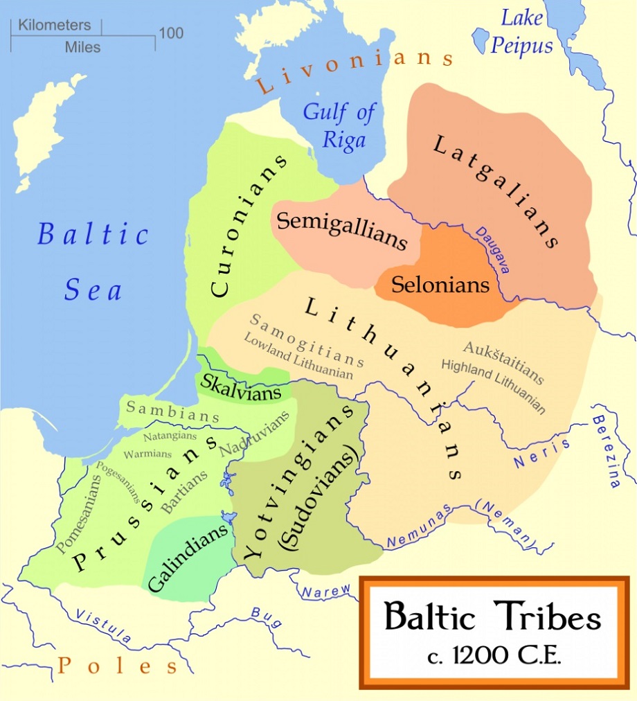 Территория средневековых балтских племён (13-й век н.э.)